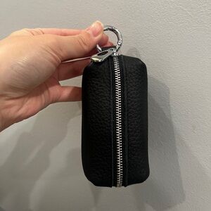 Brand NEW black soft pebbled leather zippered key pouch